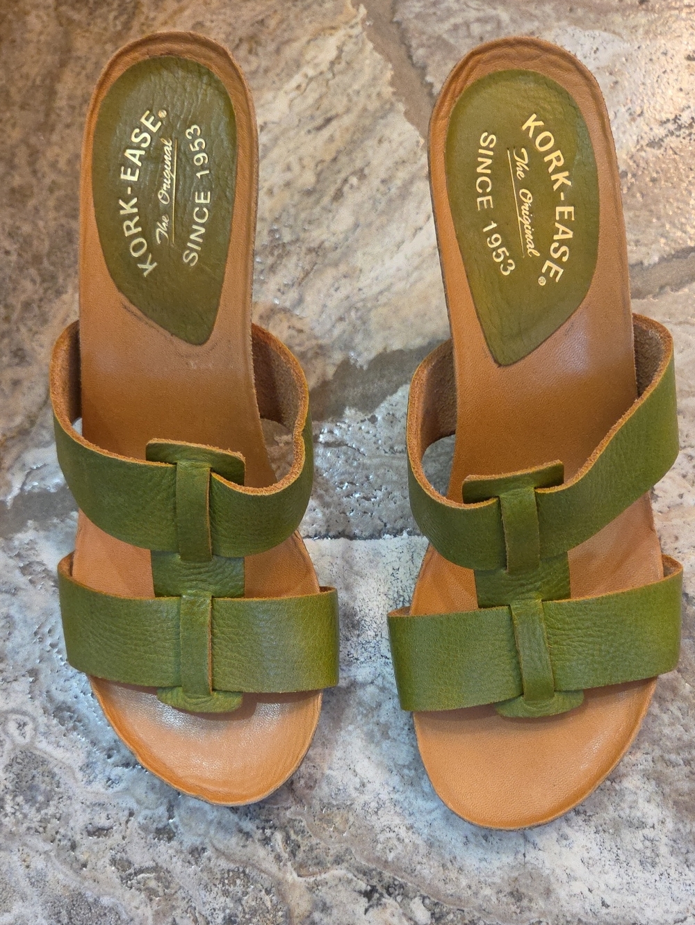 Kork-Ease Olive Green Leather Slide Mules